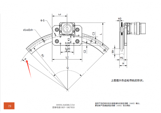 AMS(亞母斯）產(chǎn)品FDK圓弧齒輪導(dǎo)軌的半徑是內(nèi)圓弧還是外圓弧的半徑？